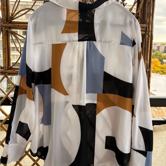 Worthington Abstract Print Blouse - Black, White, Brown, Blue - Picture 4 of 6